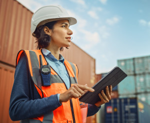 Arbeiterin und Container